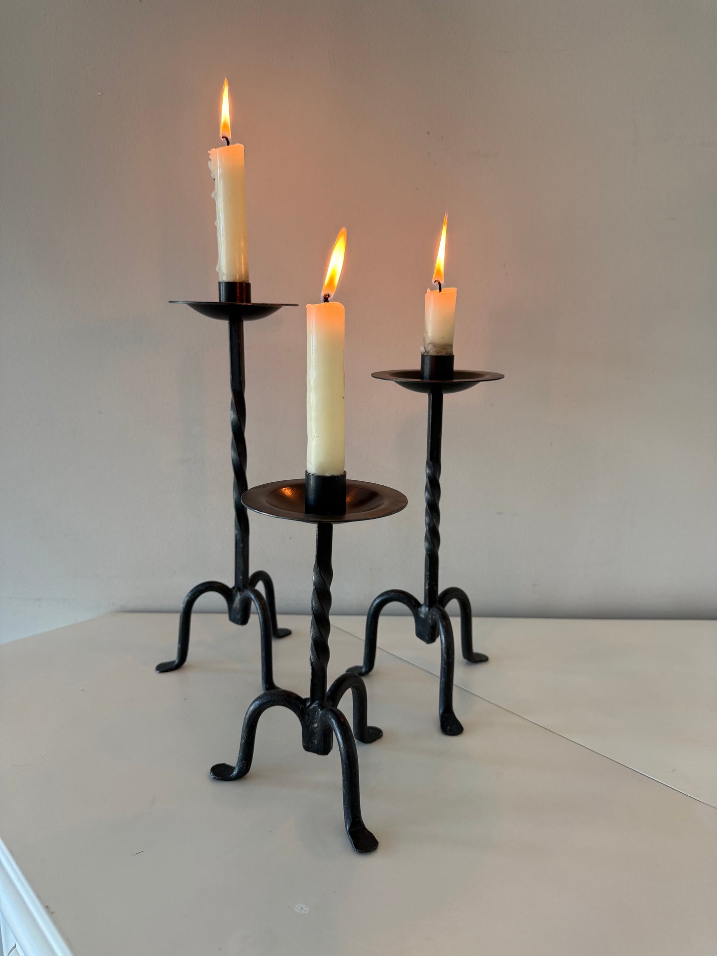 Set of 3 Wrought Iron Candlestick Holders