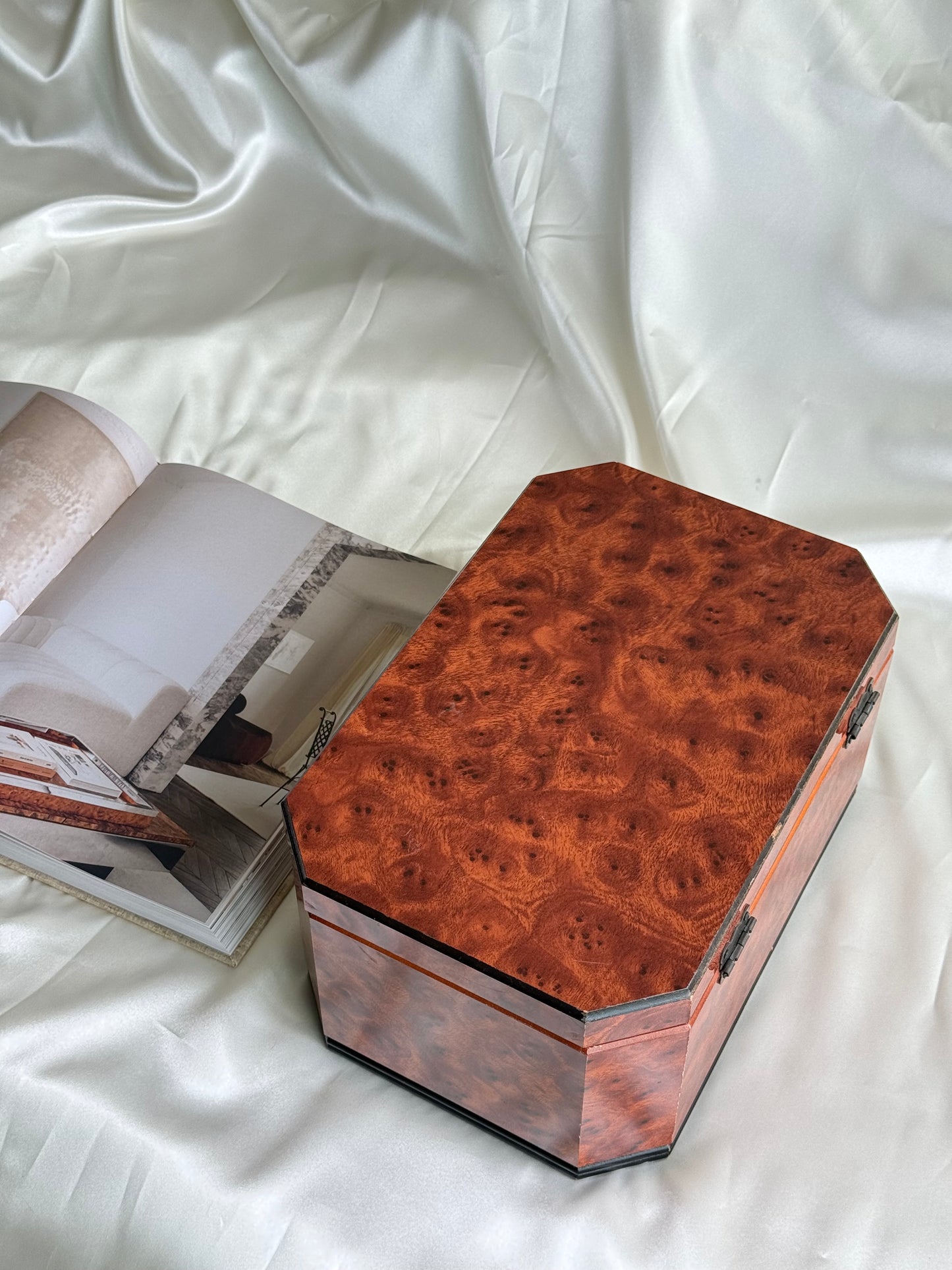 Octagonal Faux Burl Wood Jewelry Box