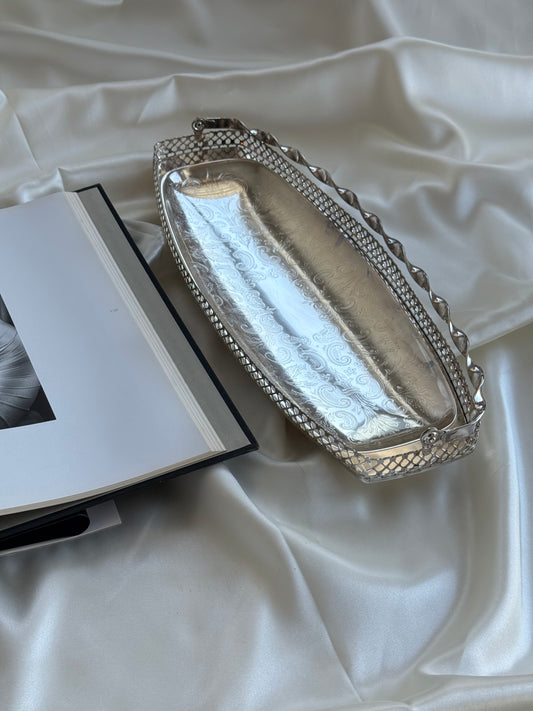 Vintage Silver Plated Oval Serving Tray with Handles