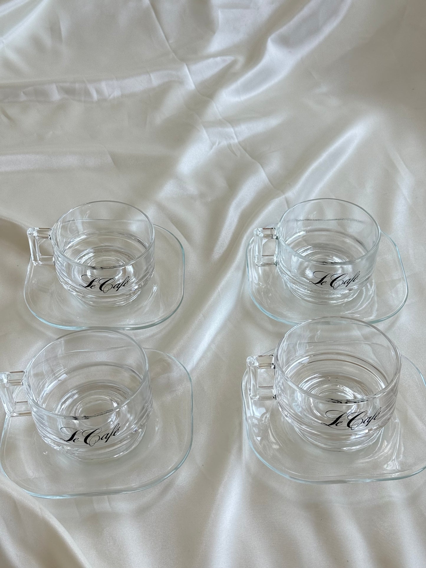 Vintage Joe Colombo “Le Café” Glass Coffee Cup & Saucer Set – Made in Italy (Set of 4)