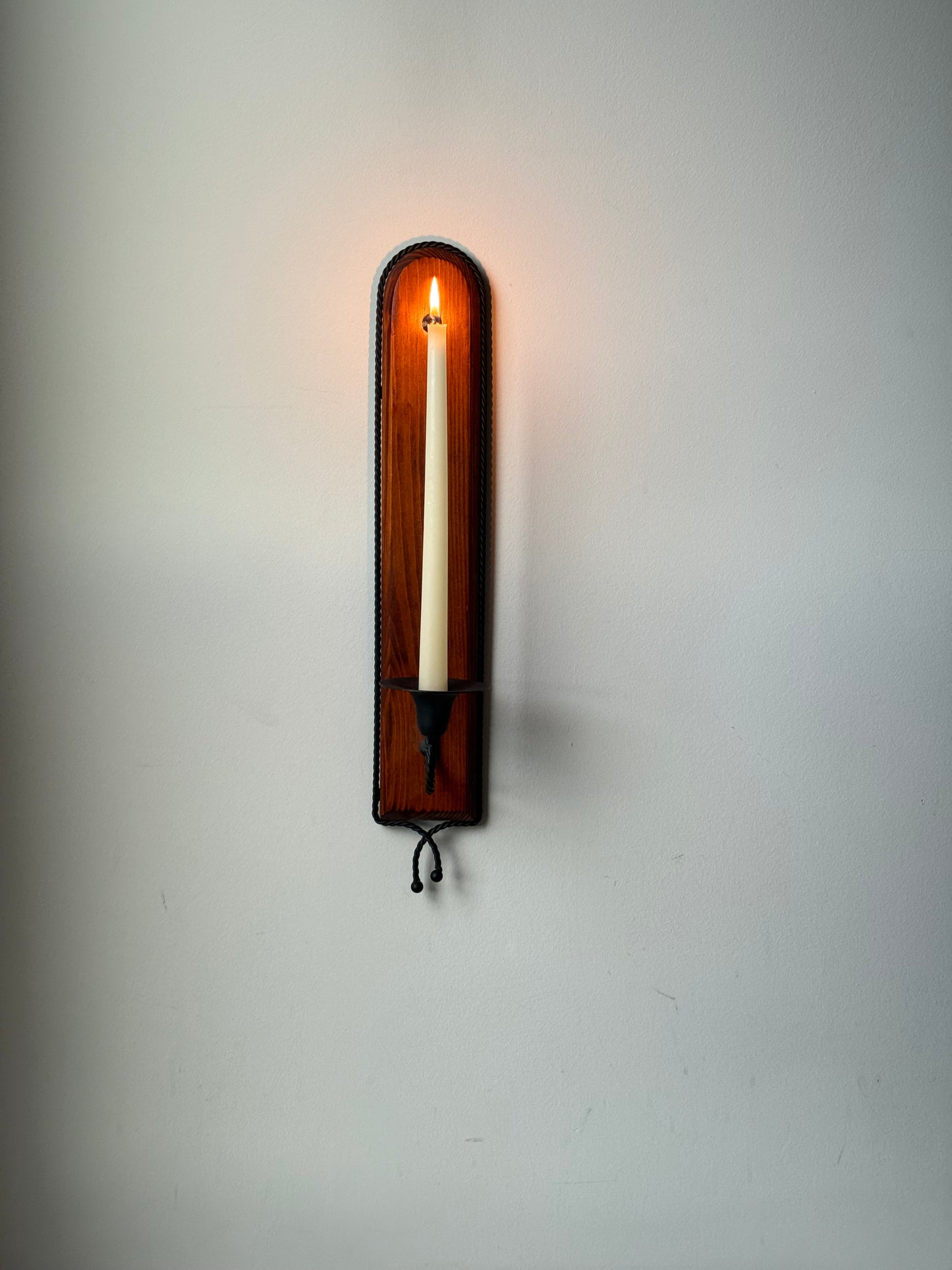 Vintage Wall Candle Sconce – Wood & Wrought Iron