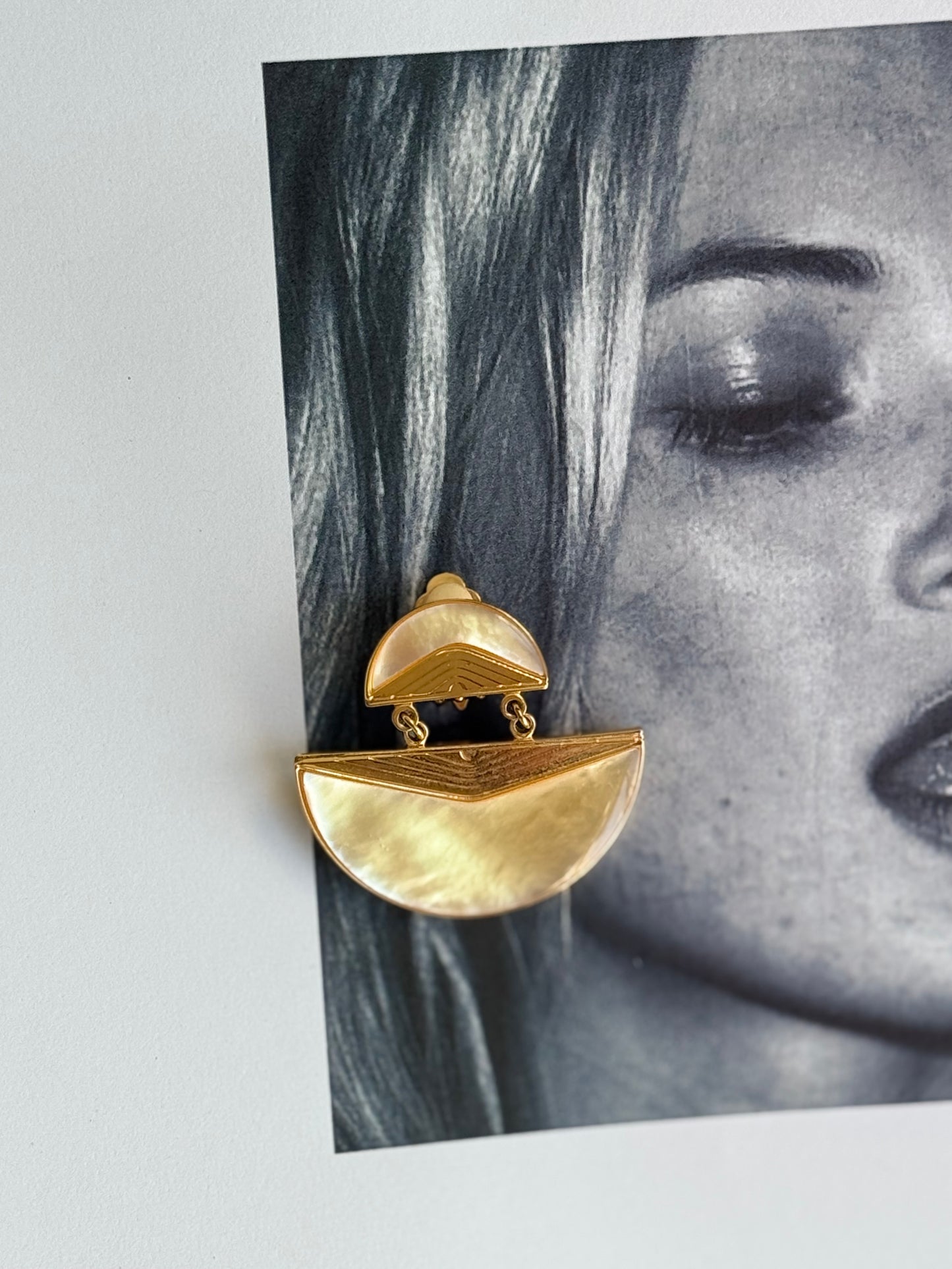 Vintage Mother-of-Pearl Gold-Tone Clip-On Earrings