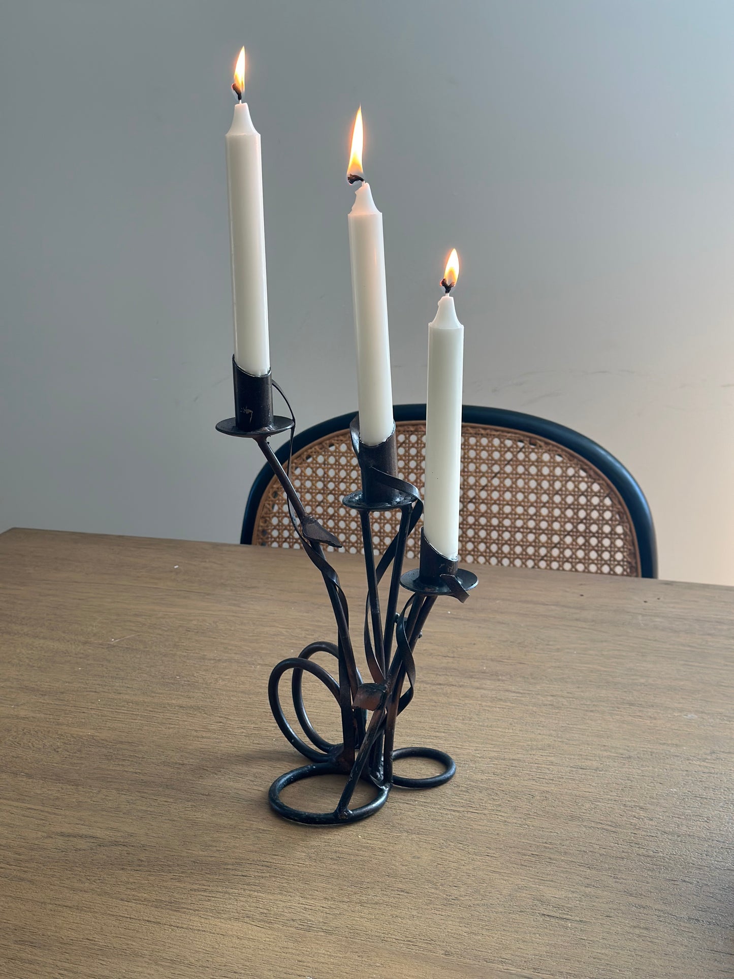 Hand wrought iron candelabra