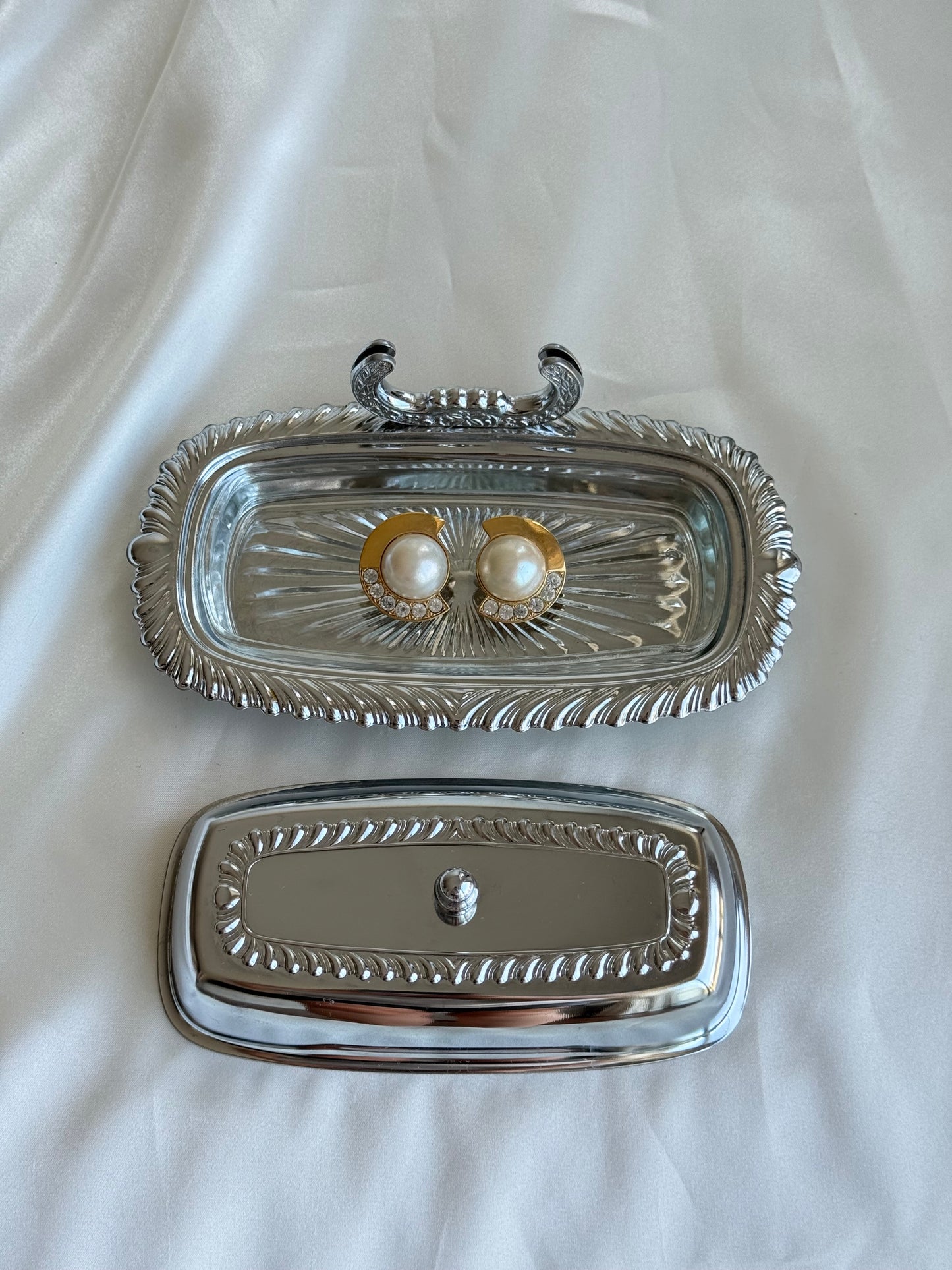 Vintage Irvinware Chrome-Plated Covered Butter Dish with Original Glass Insert
