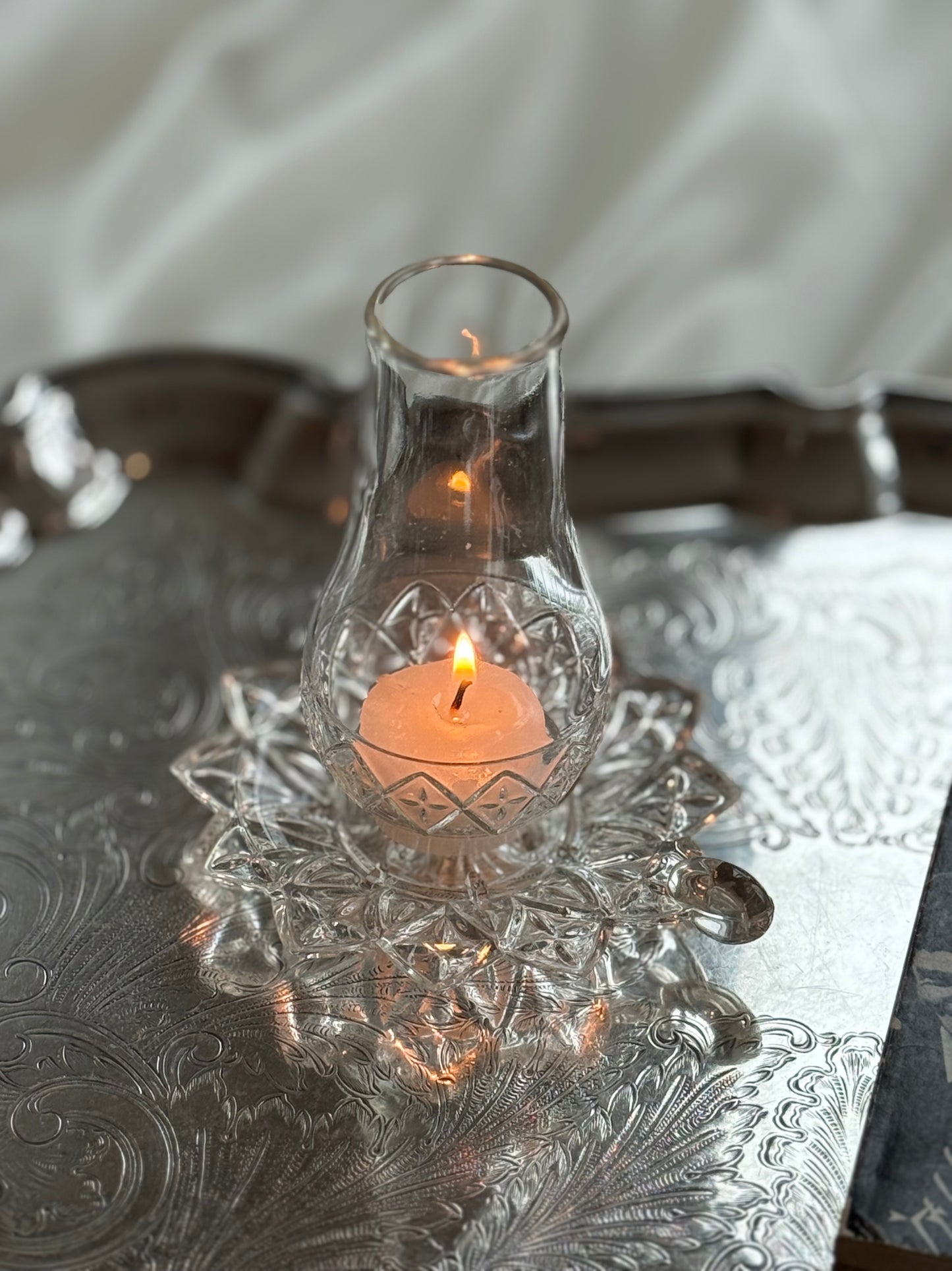 Vintage Glass Tealight Candle Holder with Chimney