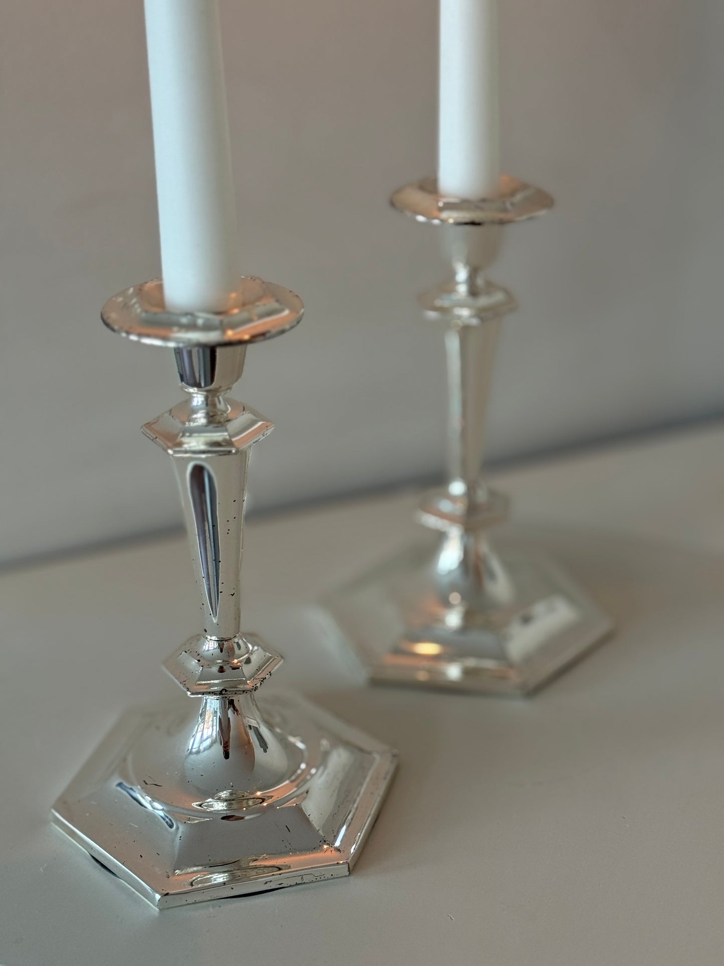 Silver-Toned Taper Candleholders — Set of 2