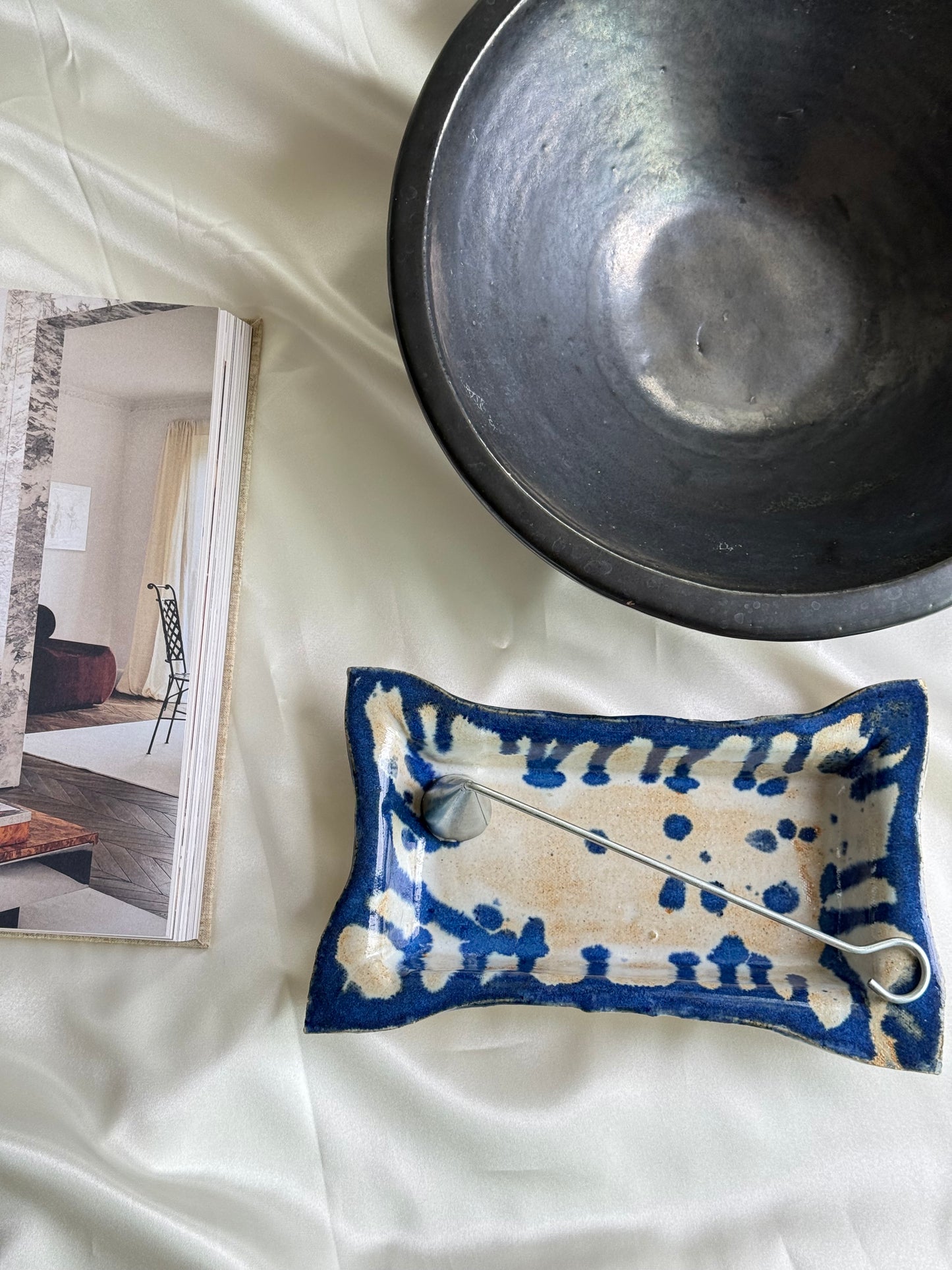 Vintage Hand-Formed Ceramic Catchall – Cobalt Slips Ware Tray