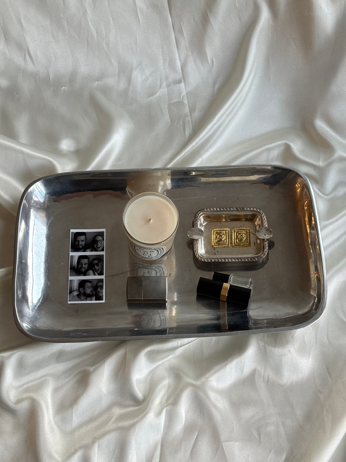 Vintage Silver Tone Rectangular Footed Serving Tray