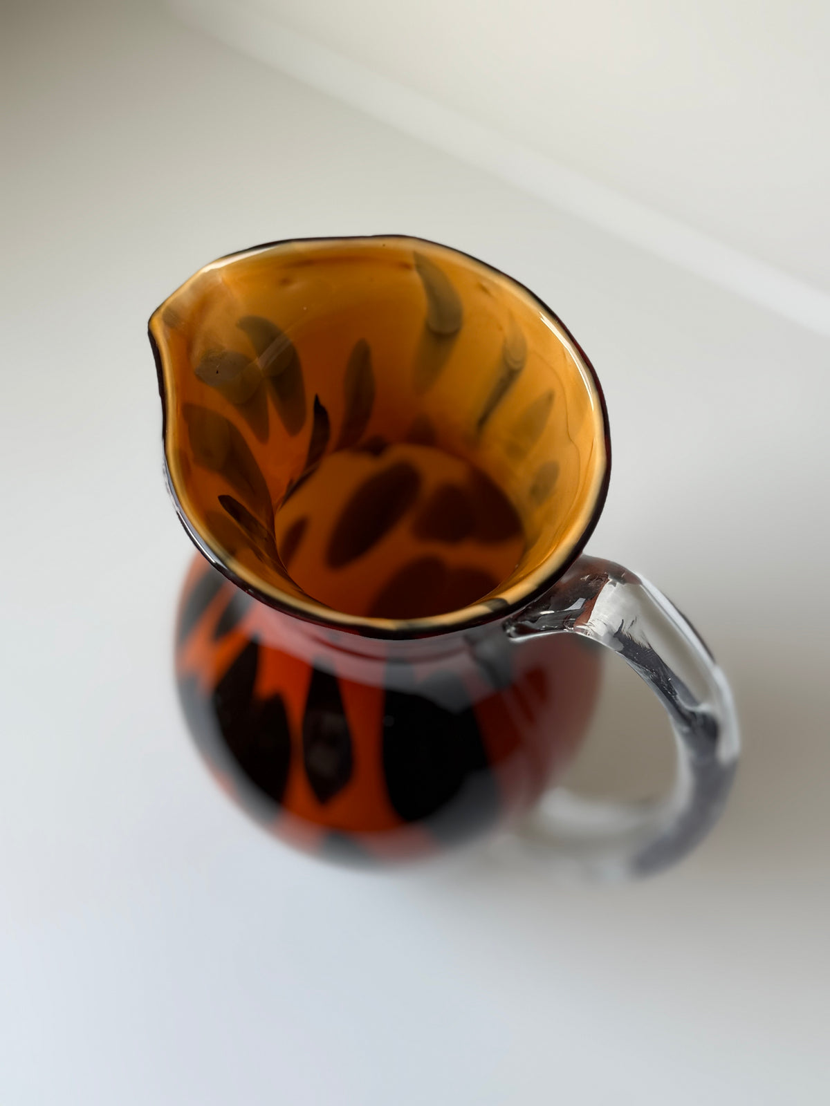 Vintage Leopard Print Art Glass Pitcher