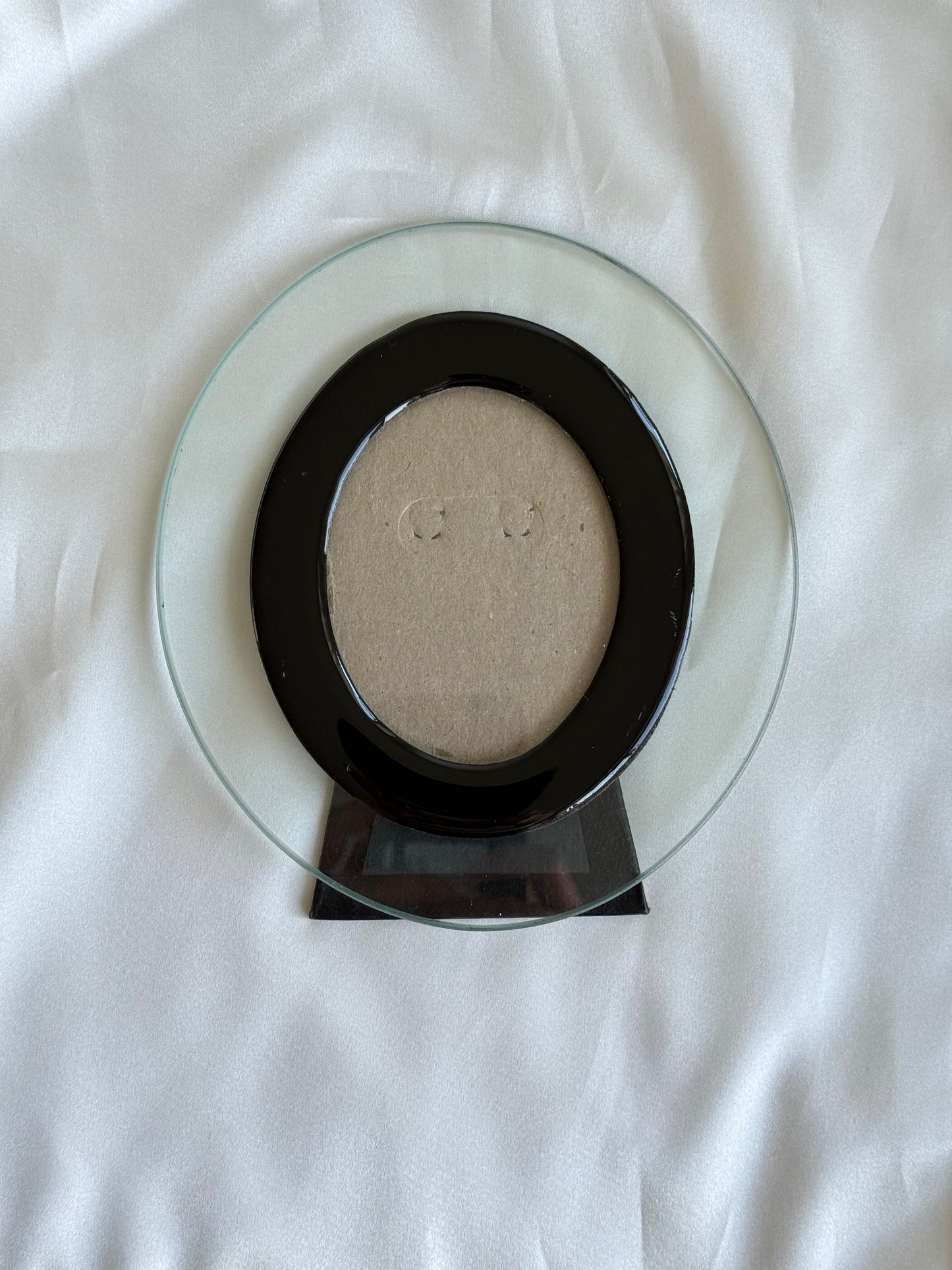 Vintage Postmodern Circular Glass & Black Oval Frame