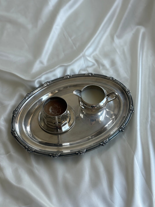 Vintage Heavy Silver Plated Serving Tray