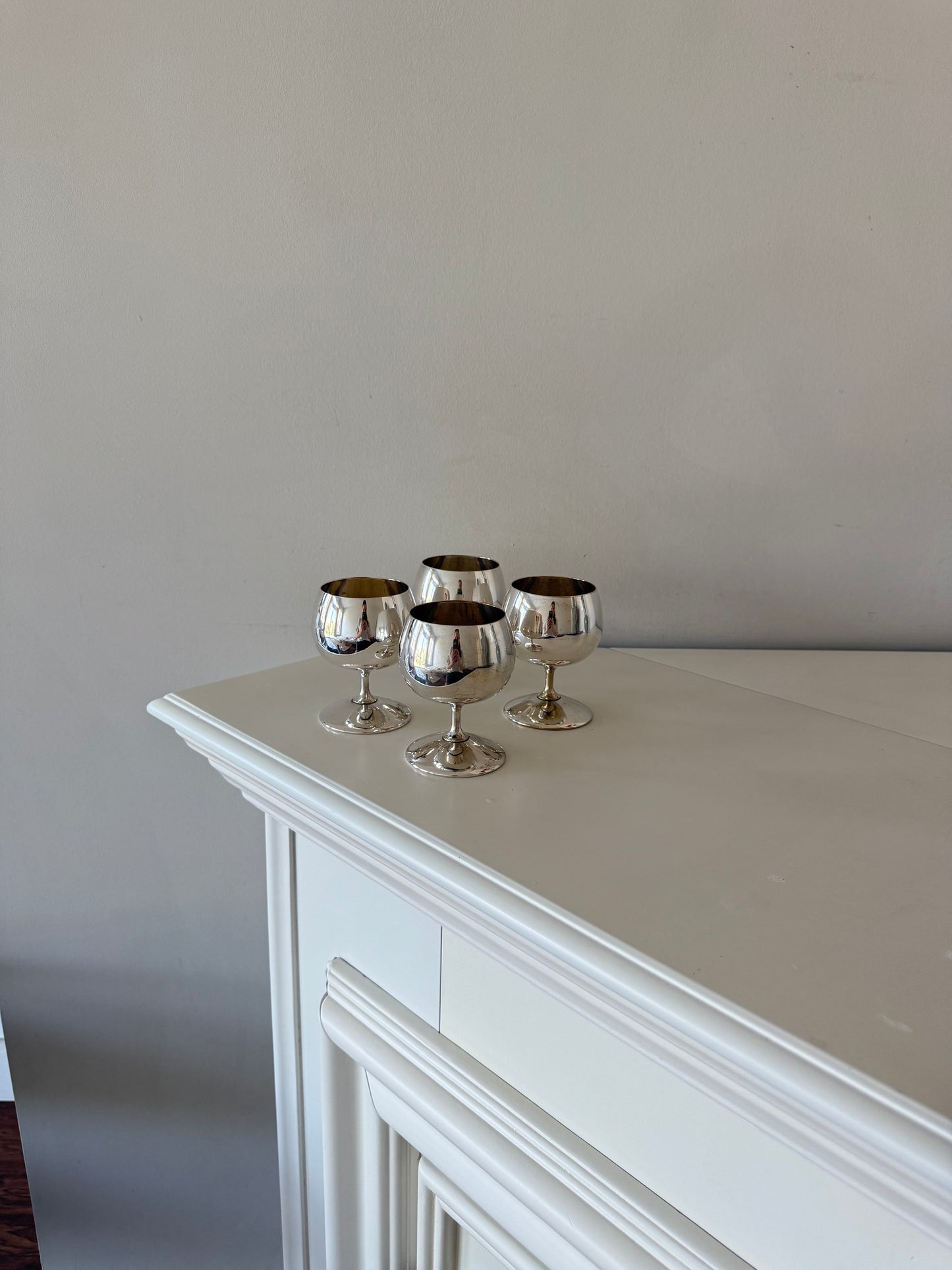 Vintage Silver-Plated Cognac Goblets – Set of 4 | Made in Spain