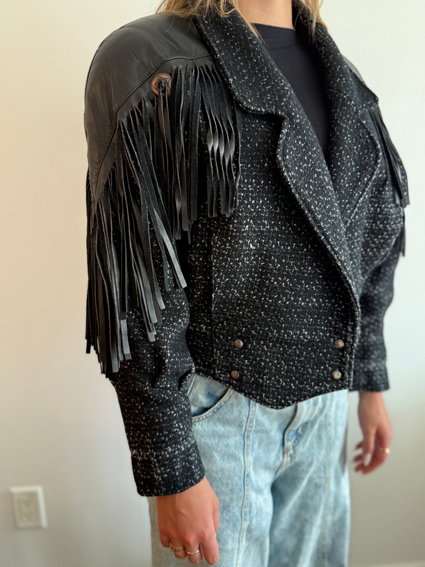 Vintage Wool & Leather Fringe Jacket — S/M
