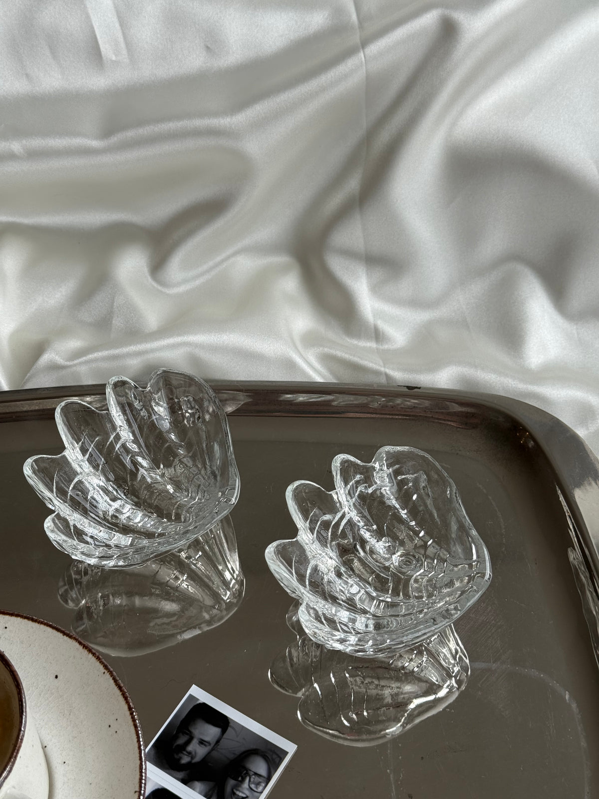 Pair of Vintage Pressed Glass Shell Dishes