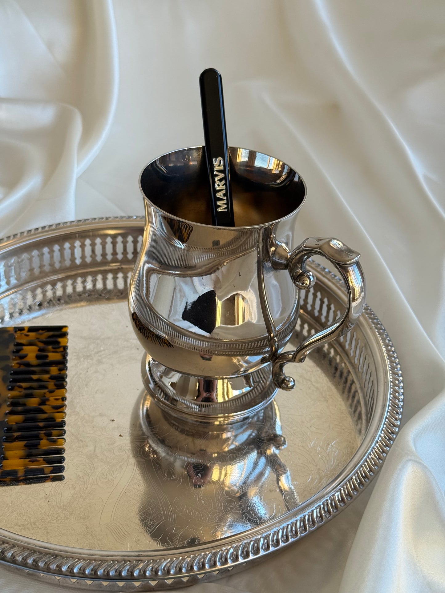 Vintage Silver-Plated Mug on Brass