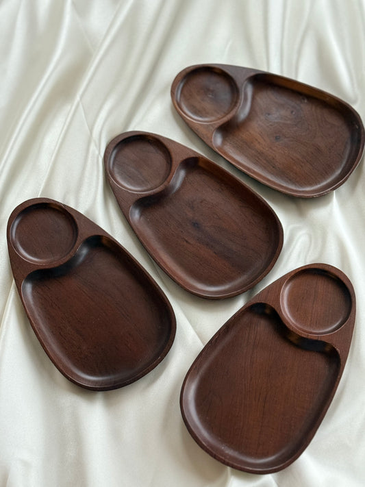 Set of 4 Mid-Century Modern Wooden Divided Serving Trays