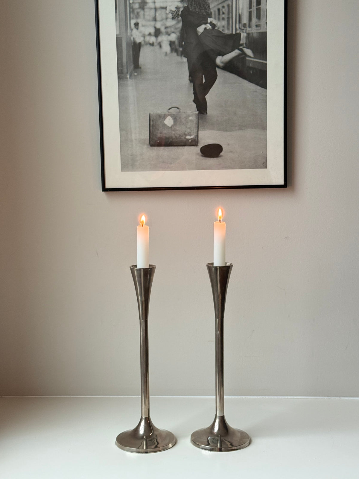 Vintage Silver-Tone Modernist Candlesticks