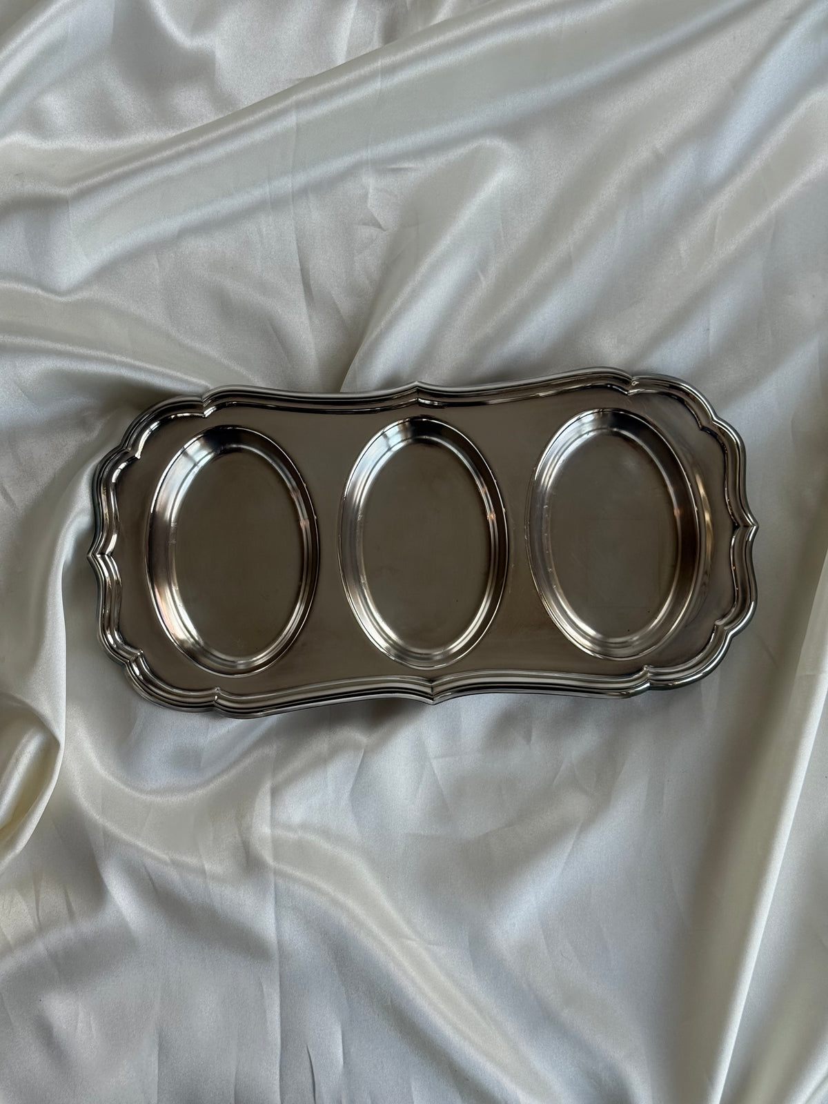 Vintage Silver Plated Triple Compartment Serving Tray / Jewelry Organizer