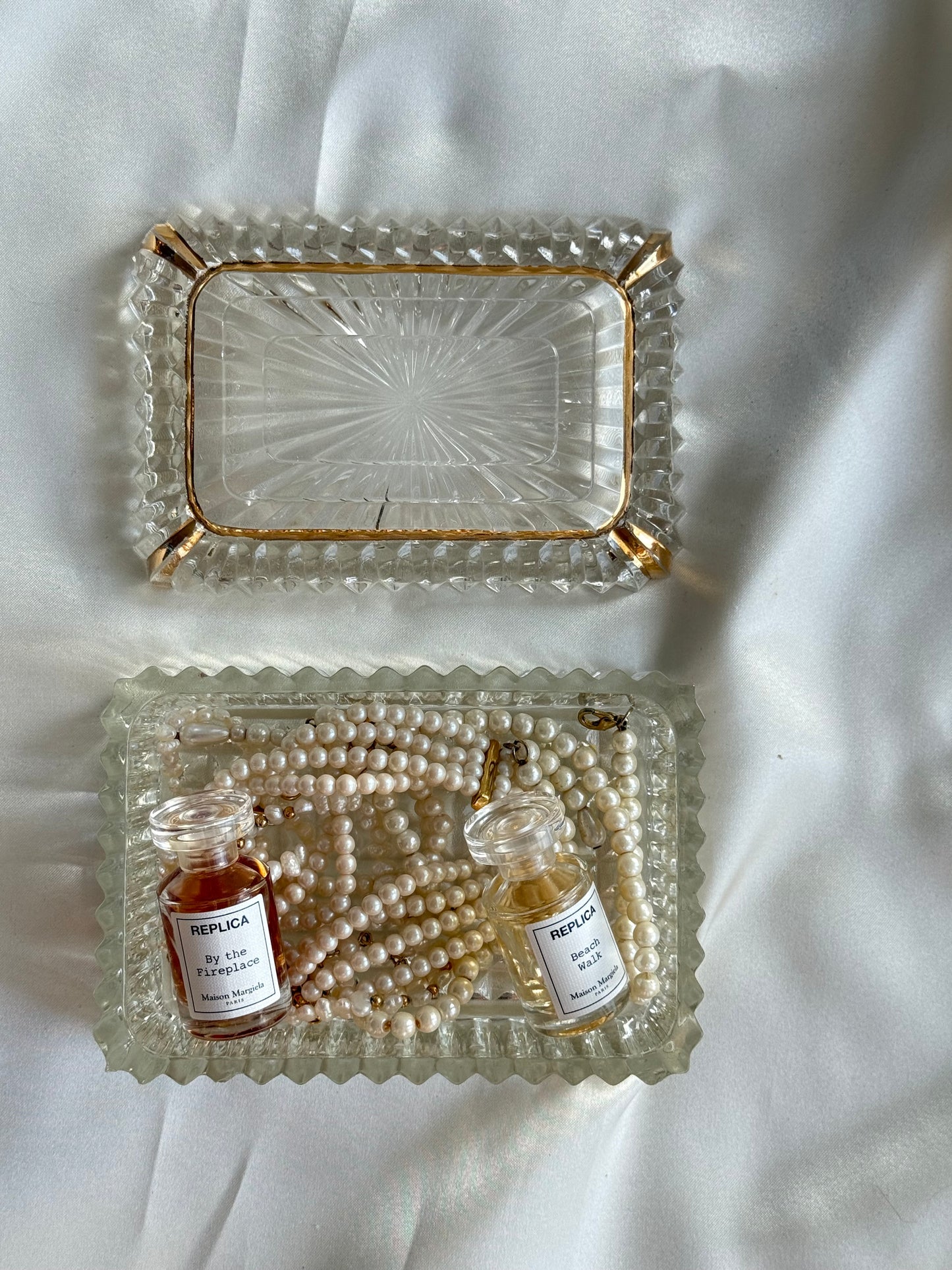 Vintage Pressed Glass Cigarette Box with Gold plated Trim