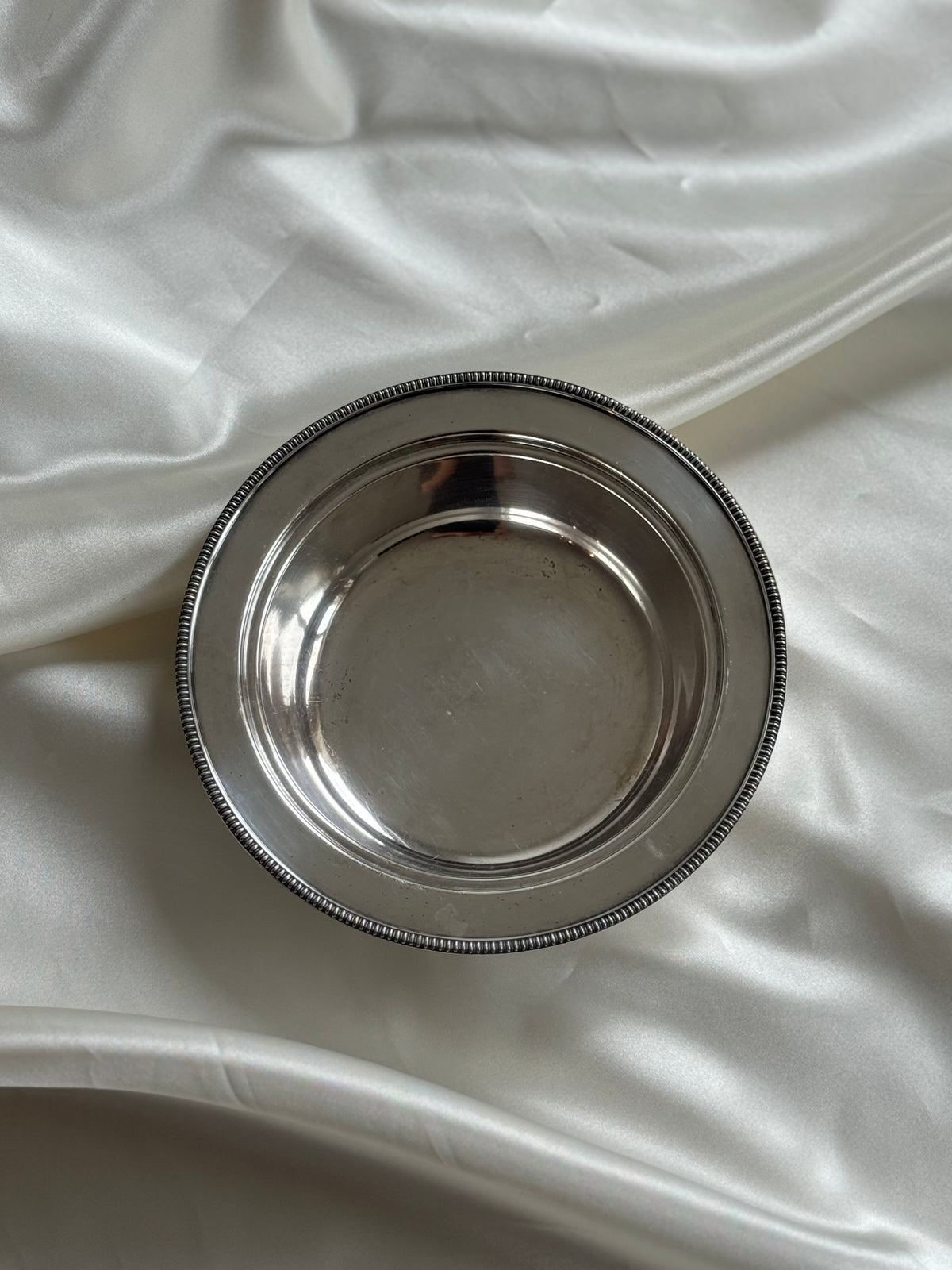 Vintage Silver-Plated Round Serving Bowl | Beaded Rim