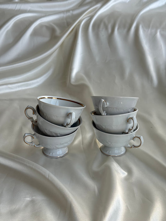Vintage White Porcelain Footed Teacups – Set of 6