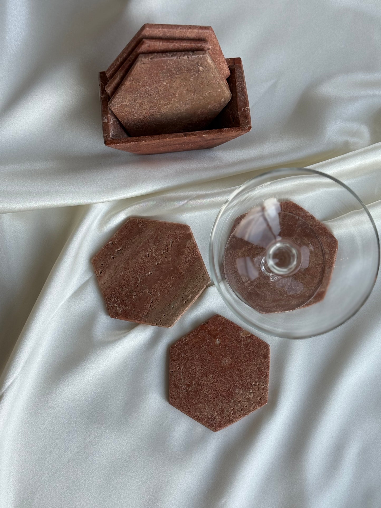 Hexagon Stone Coasters — Set of 6 with Holder