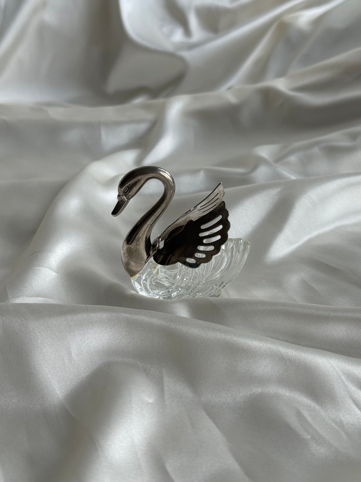 Vintage Italian Silver-plated & Glass Swan Salt Cellar