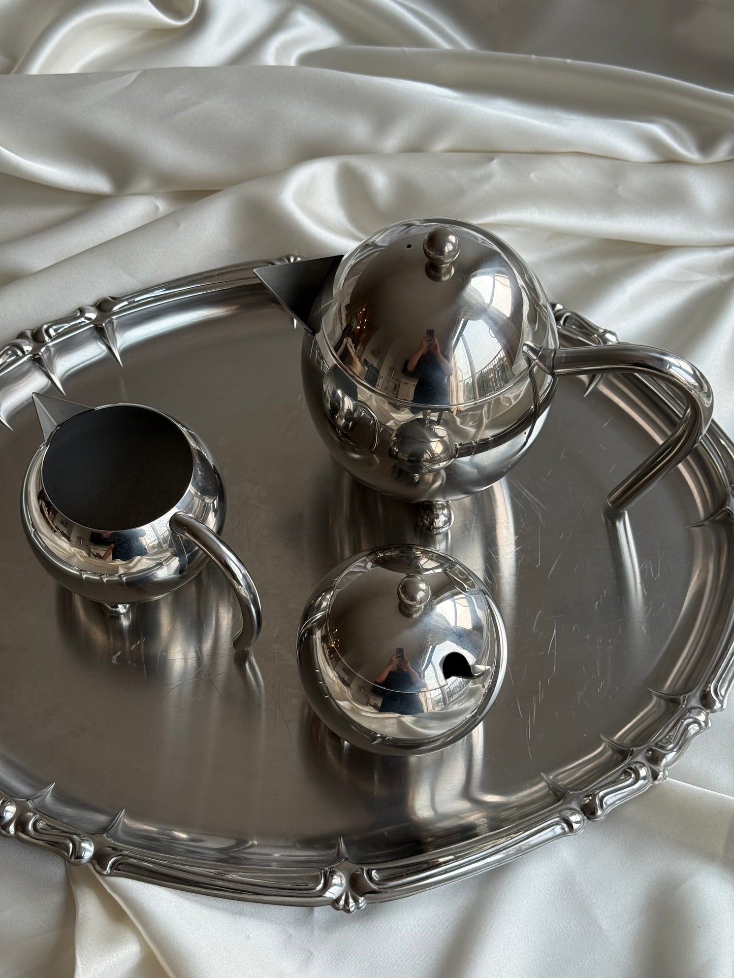 Vintage Mid-Century Stainless Steel Tea Set – 3 Piece