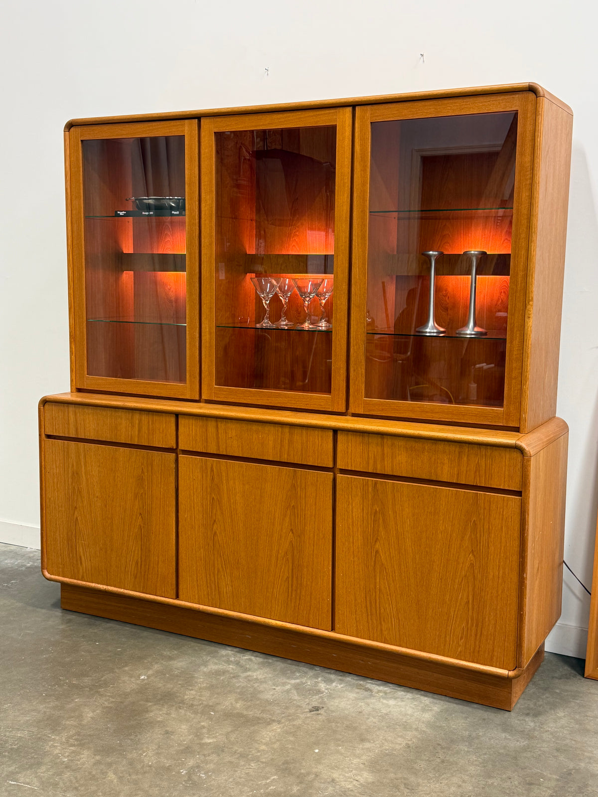 Danish Teak  MCM Scandinavian Modern Two-Piece China Hutch Buffet