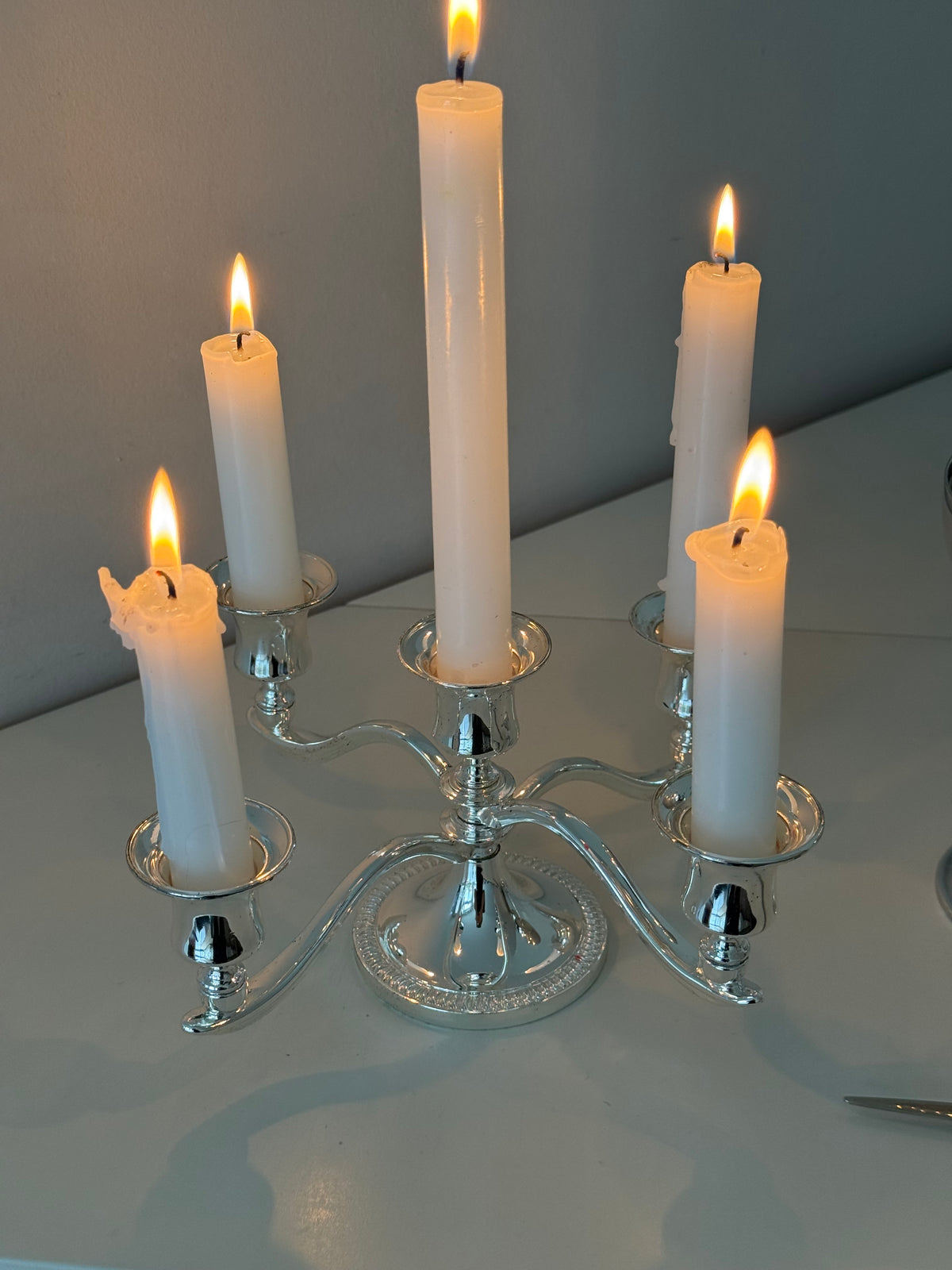 Vintage English Silver-Plated Five-Arm Candelabra | Elegant Table Centrepiece