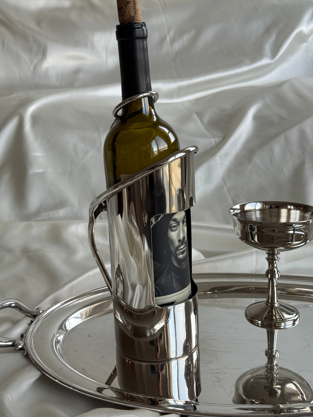 Vintage EP Brass Silver-Plated Wine Bottle Holder