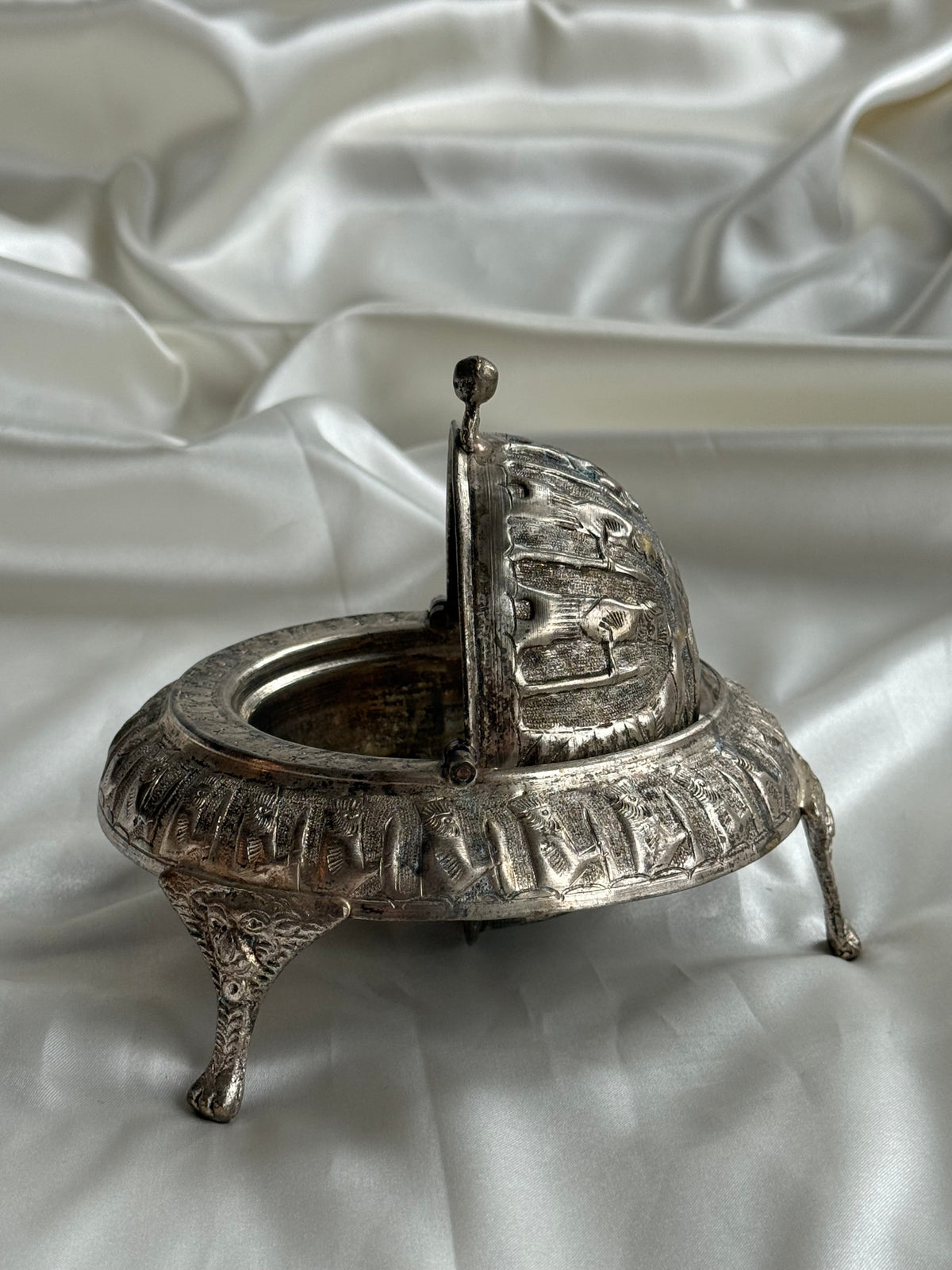 Vintage Egyptian Revival Caviar Serving Dish with Revolving Dome