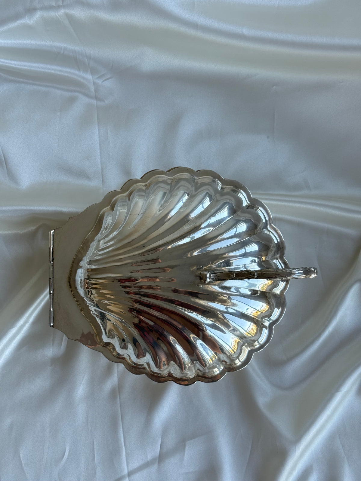 Large Silver-Plated Shell Serving Dish with Lid