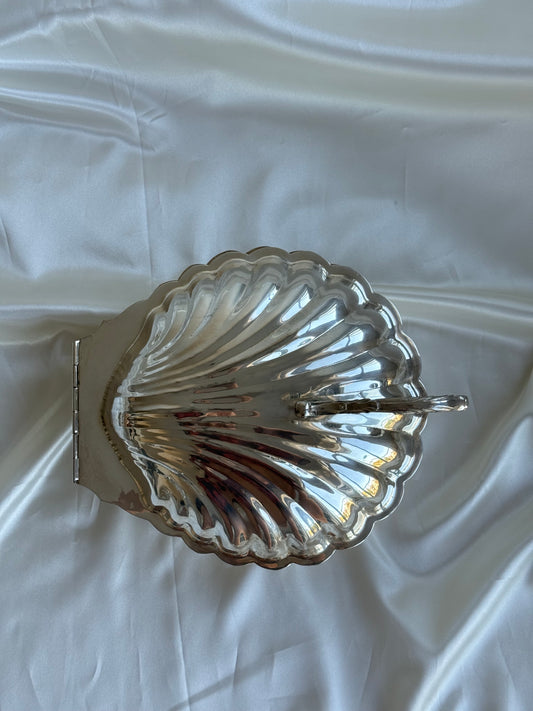 Large Silver-Plated Shell Serving Dish with Lid