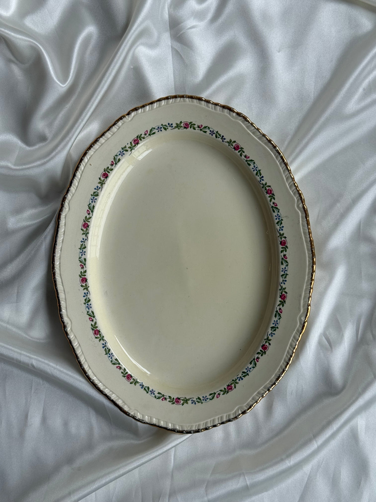 Vintage English Ridgways Oval Serving Platter – Floral Garland & 22KT Gold Trim