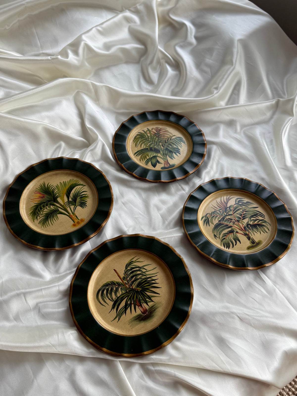Vintage Toyo Hand-Painted Botanical Plates — Set of Four
