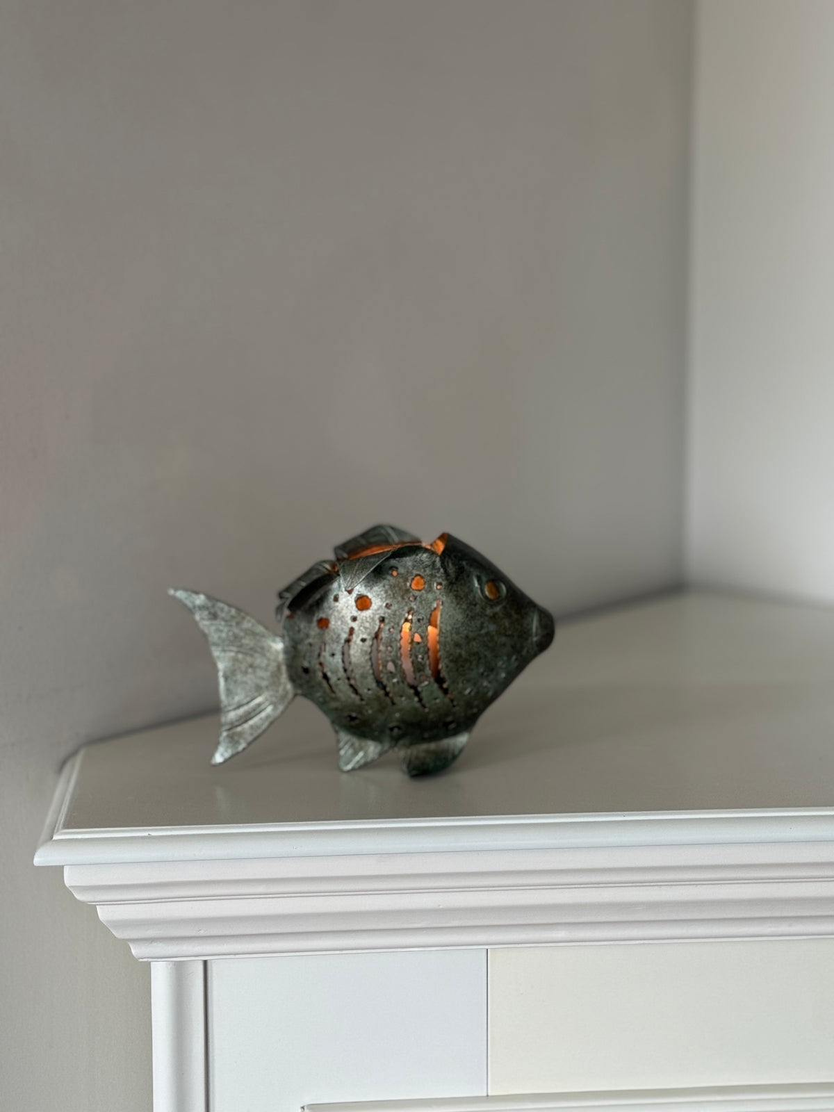 Vintage Pierced Metal Fish Candle Holder