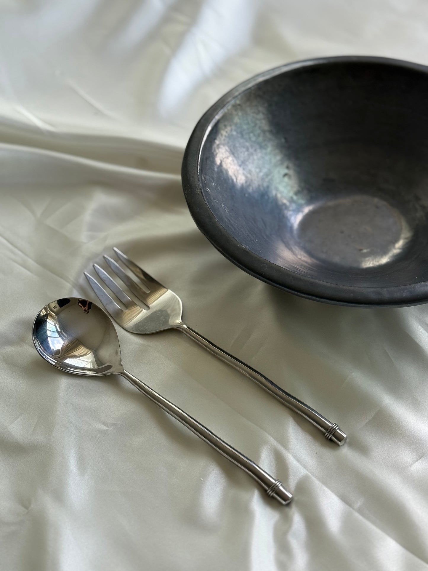 Vintage Minimalist Stainless Steel Salad Servers (Pair)