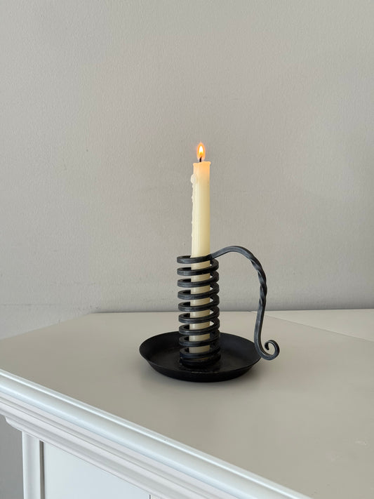 Vintage Forged Iron Spiral Candleholder – Brutalist Chamberstick