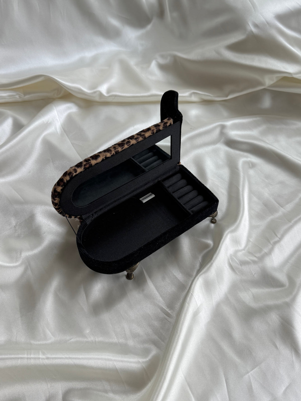 Vintage Leopard Print Chaise Lounge Jewelry Box with Mirror