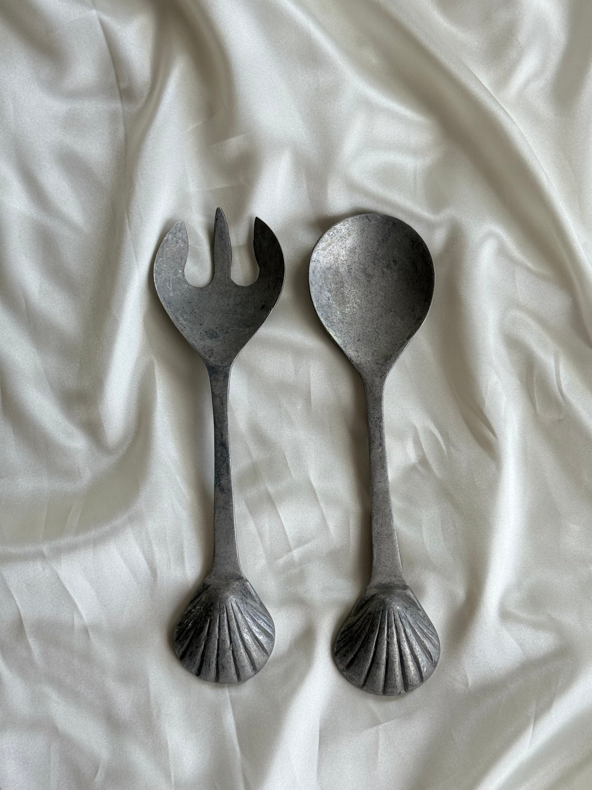 Vintage Cast Aluminum Seashell Salad Serving Set