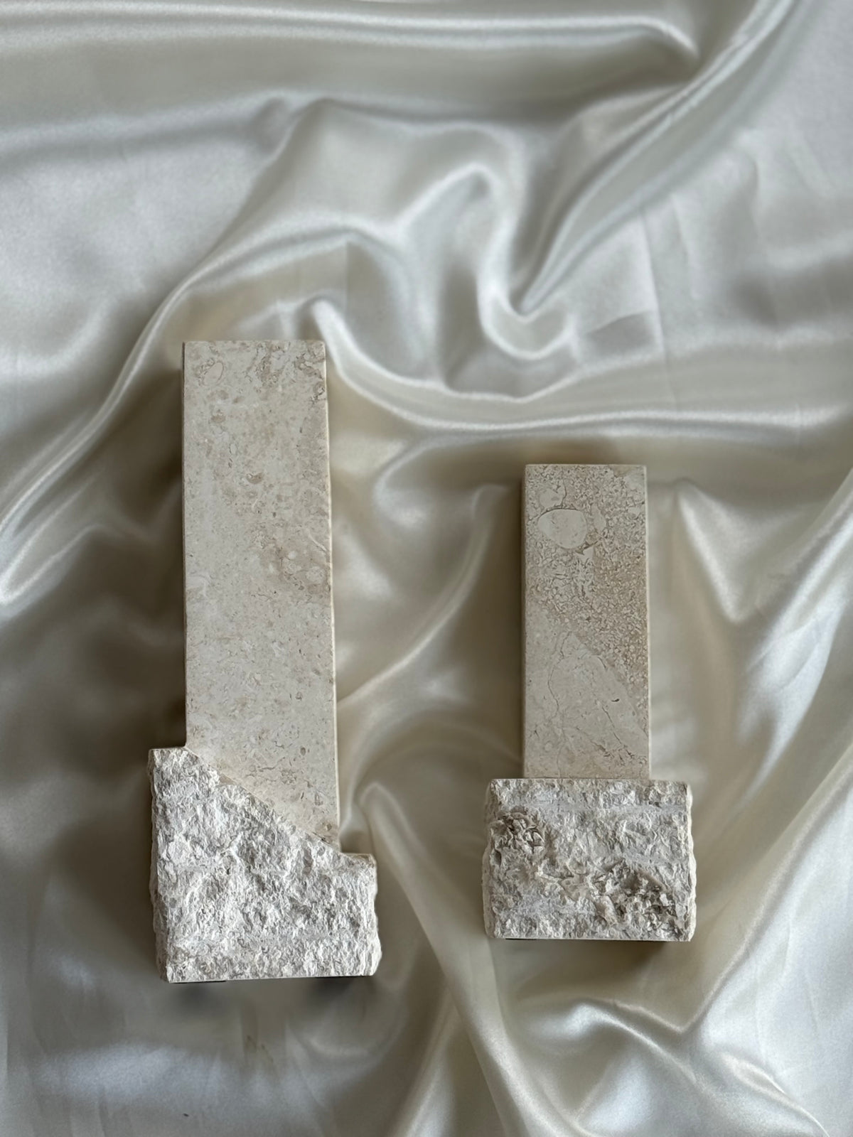 Vintage Renoir Designs Sculptural Travertine Candle Holders – Set of 2