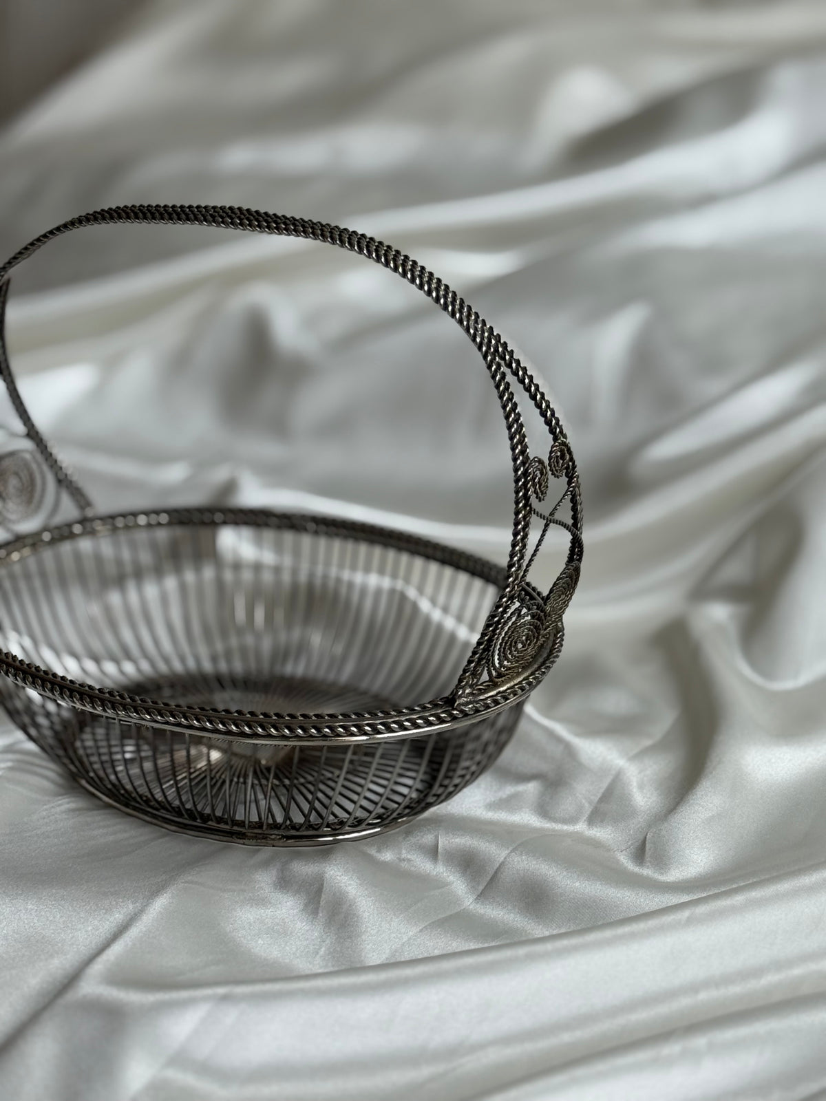 Vintage Silver-Plated Ornate Wire Basket