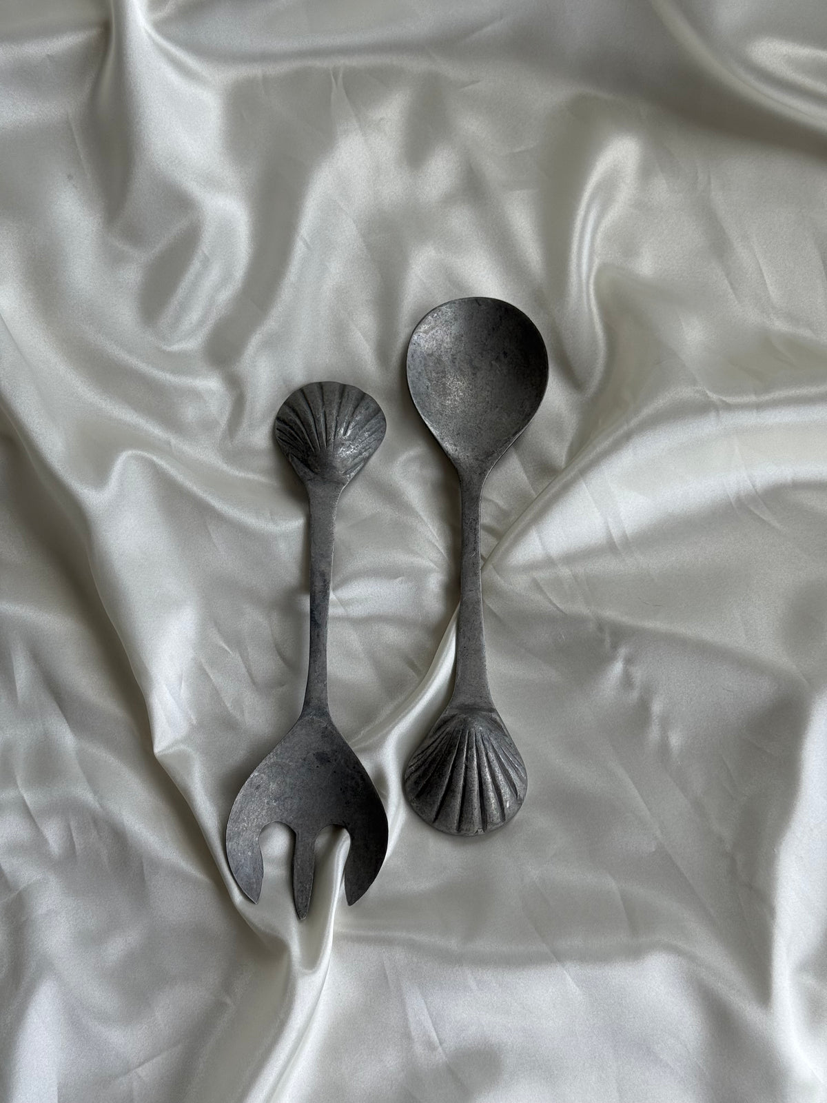 Vintage Cast Aluminum Seashell Salad Serving Set