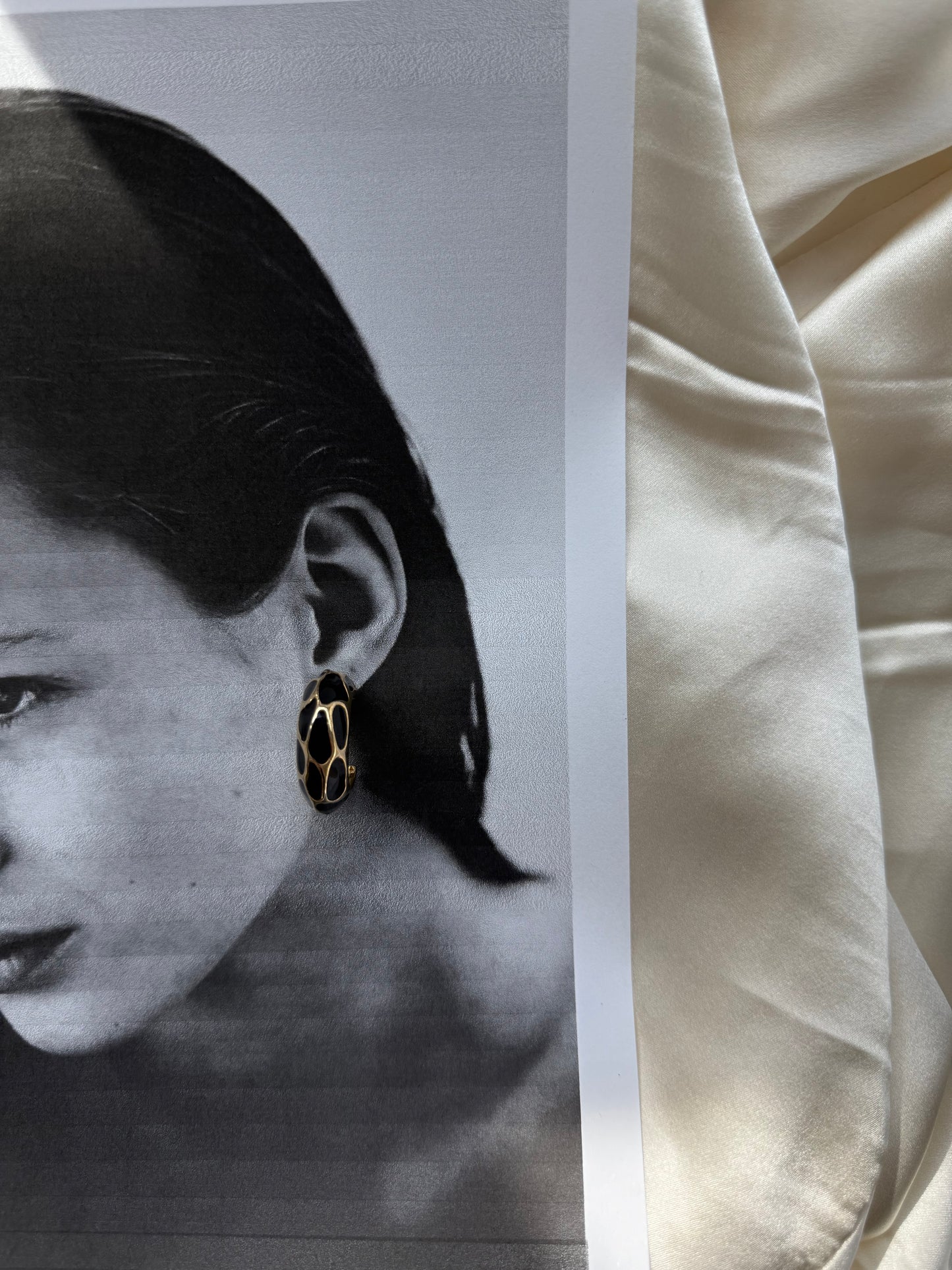 Vintage Gold-Tone Hoop Earrings with Black Enamel Detail