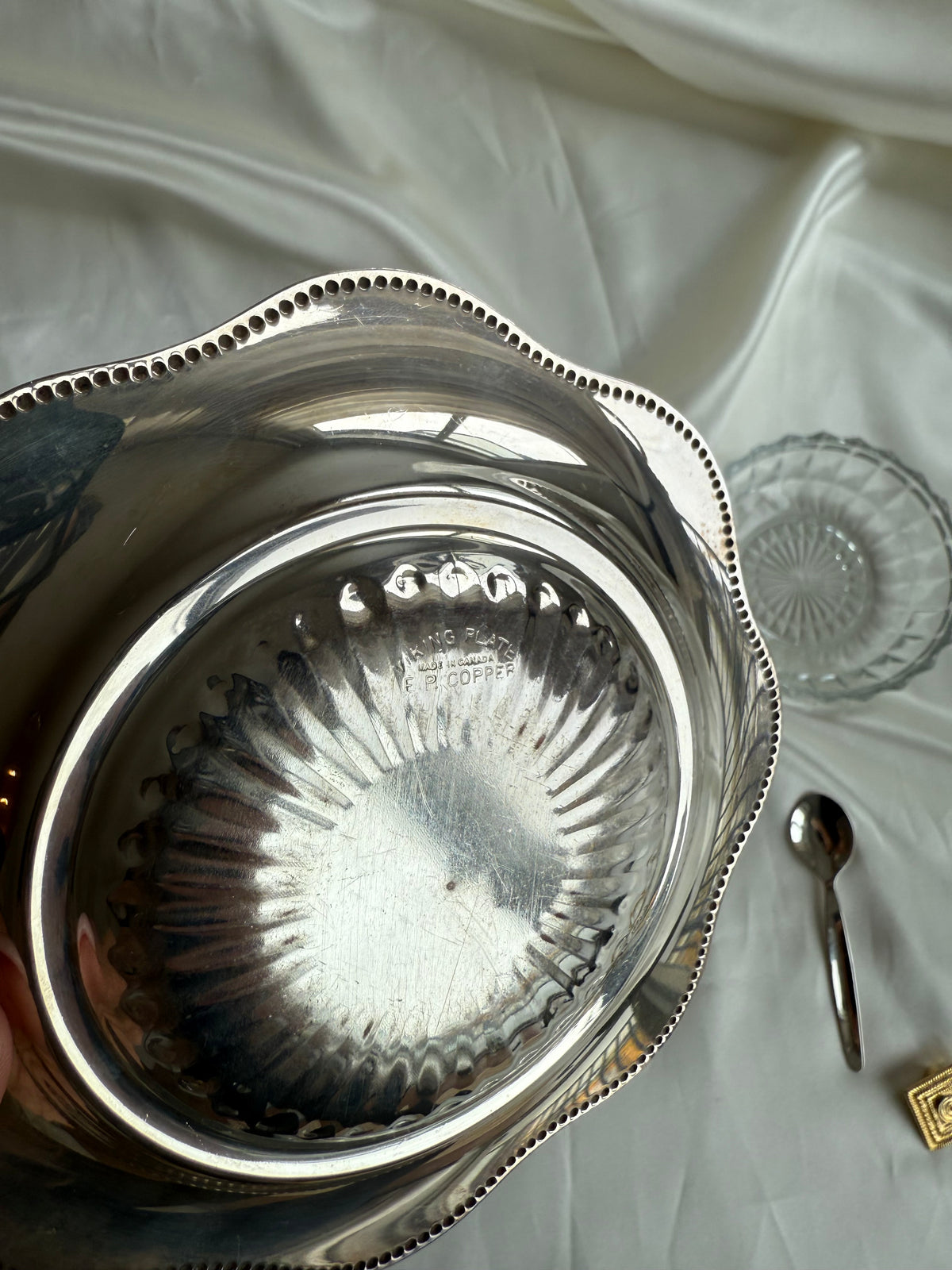 Vintage Silver-Plated & Crystal Serving Bowl with Spoon | Viking Plate