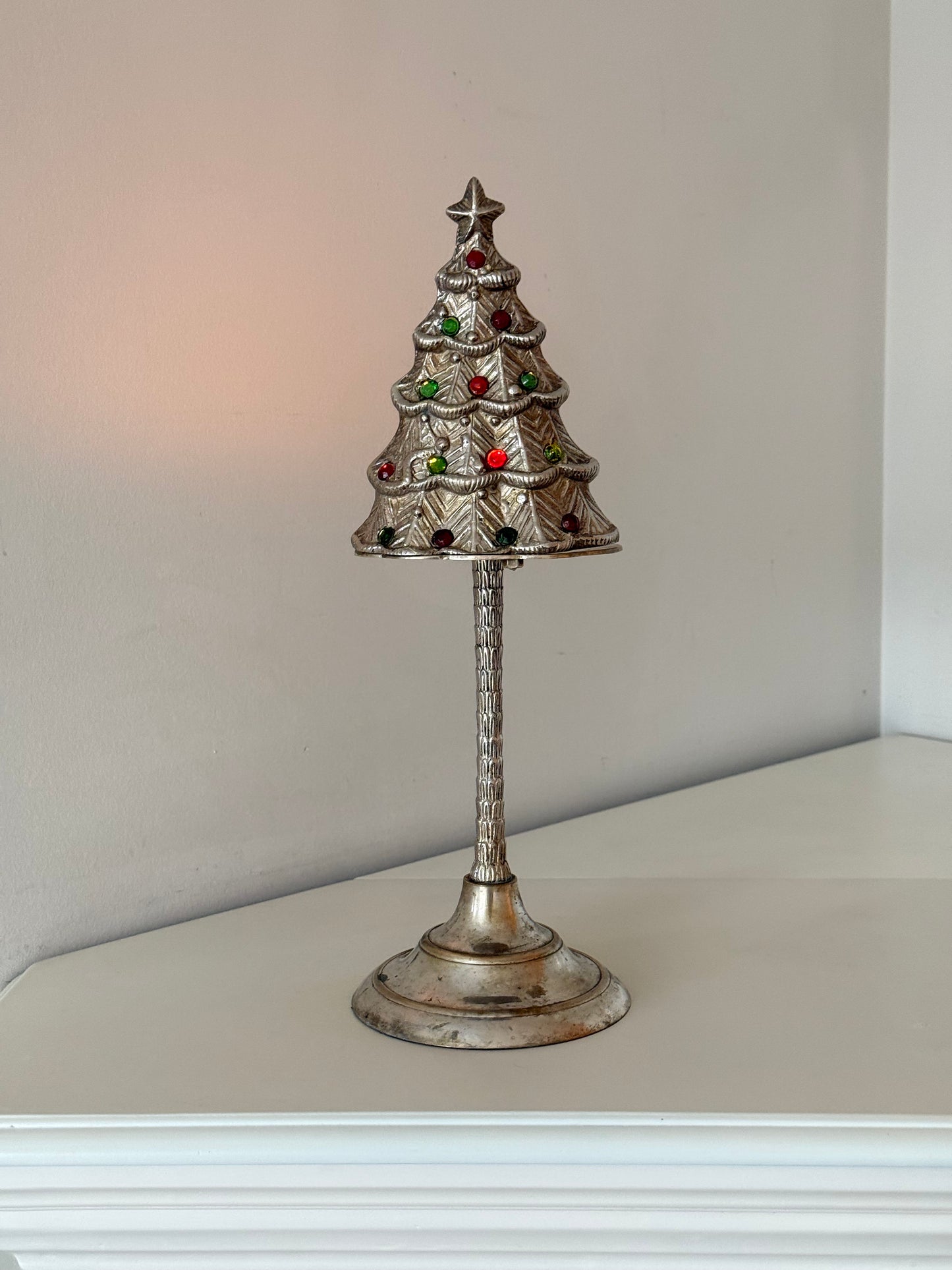 Vintage Silver-Plated Christmas Tree Candleholder