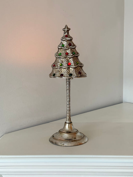 Vintage Silver-Plated Christmas Tree Candleholder
