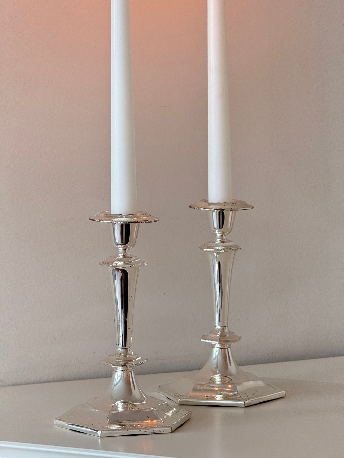 Silver-Toned Taper Candleholders — Set of 2