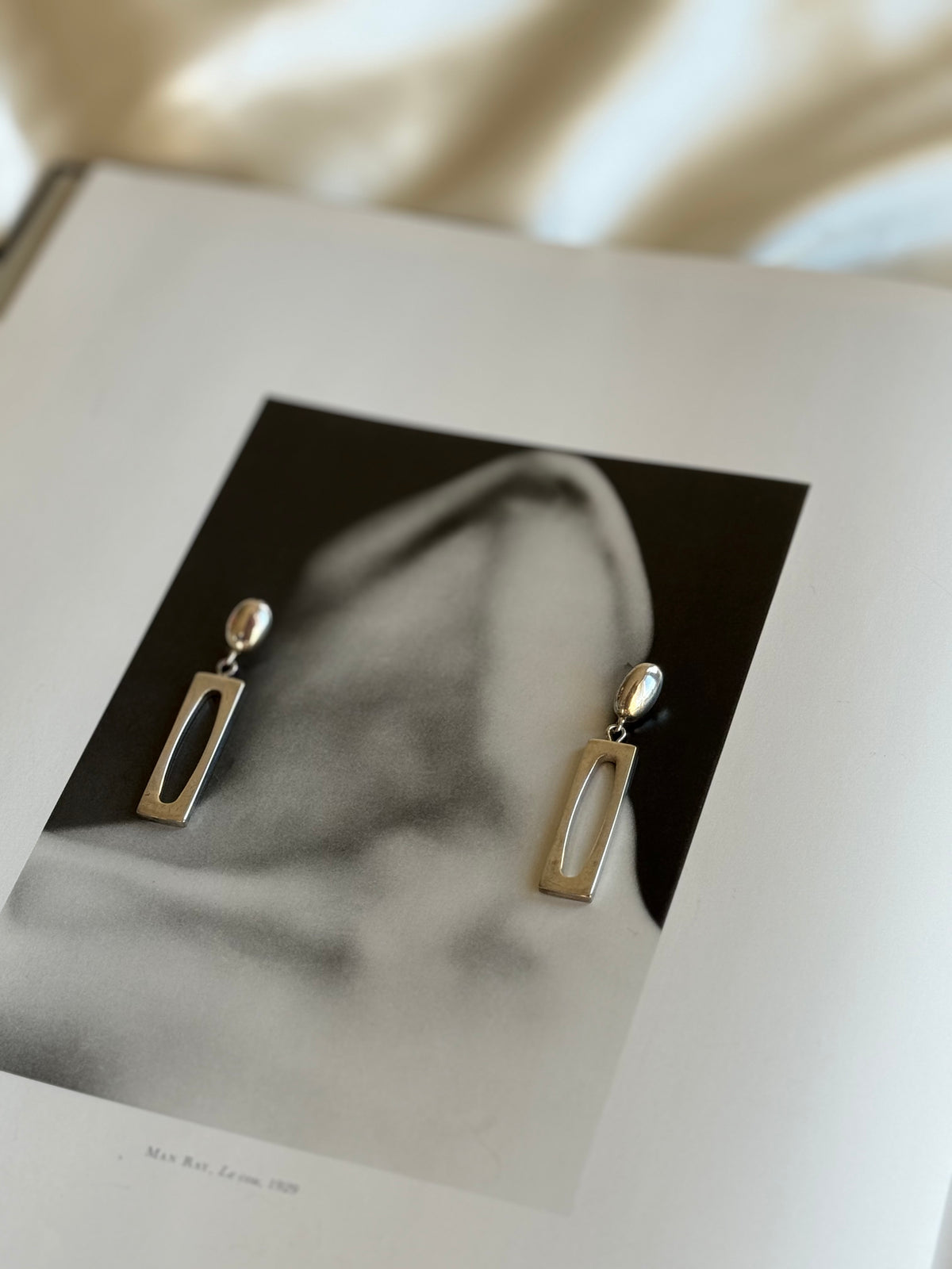 Vintage Silver-Plated Modernist Drop Earrings
